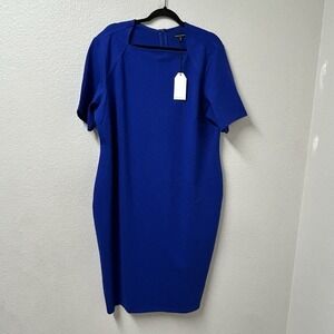 Universal Standard Midi Dress Blue‎ Rayon Nylon Blend NWT *Flaw* Sz Medium 18/20